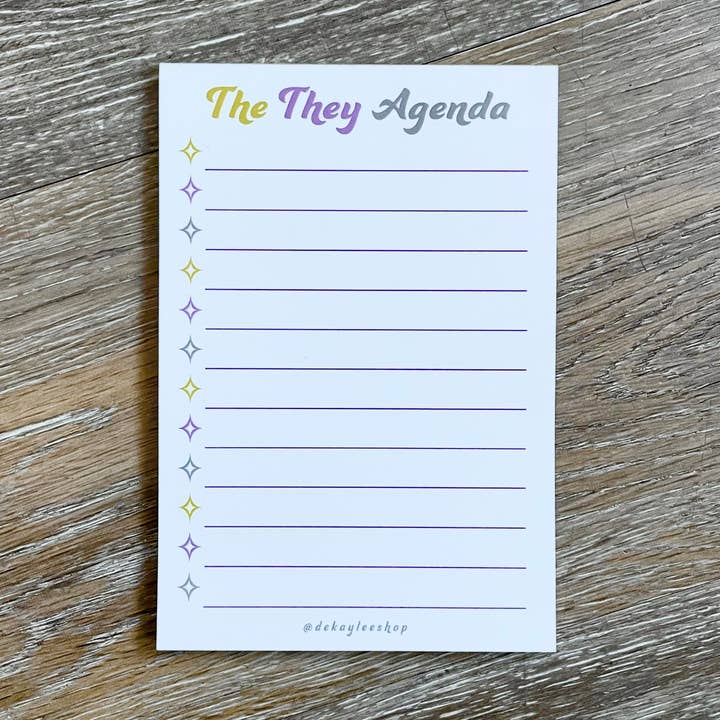 The They Agenda Notepad -- Nonbinary, Queer Pride Stationery for wholesale by Queerdo Co.