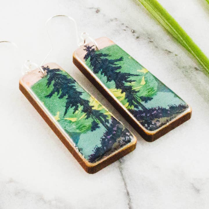 Boucles d'oreilles rectangulaires effilées Pastel Forest pour la vente par No Man's Land