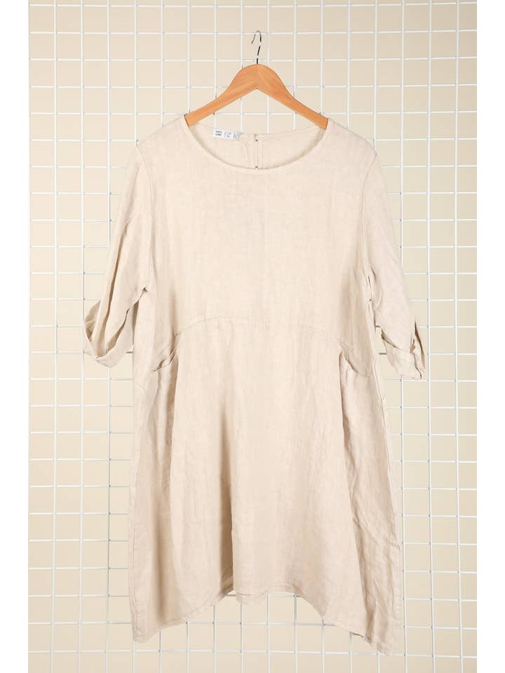 la maison des fibres naturelles - Wholesale Dress – Women's - Short linen dress with round neck 100% linen 67192