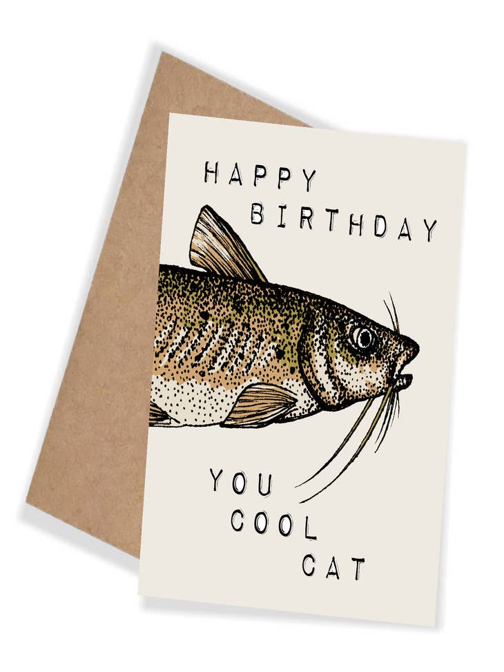 Wholesale Happy Birthday you cool cat fishing card for your store - Faire