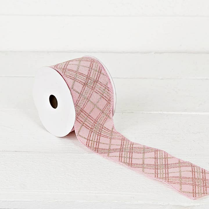 Impressive Enterprises, Inc. - Wholesale Ribbon - Gift Wrapping - R32936-Wired Ribbon-Rose and Silver Checkers (2.5inW)