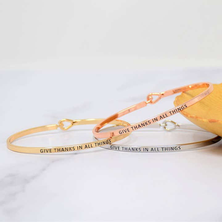 GIVE THANKS IN ALL THINGS | Dainty Inspired Message Engraved for wholesale by Curated Trinkets