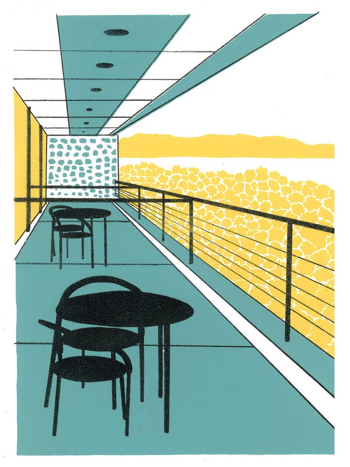 Naoshima (Balcony, Island) Art Print for wholesale by Dasheprints