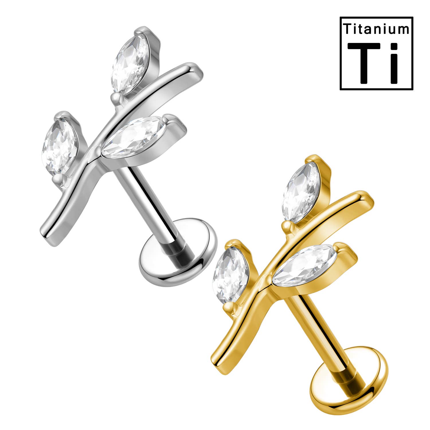 Awaken – Brinco único por atacado – Piercing Labret em Titânio com Cristais em Forma de Galho2