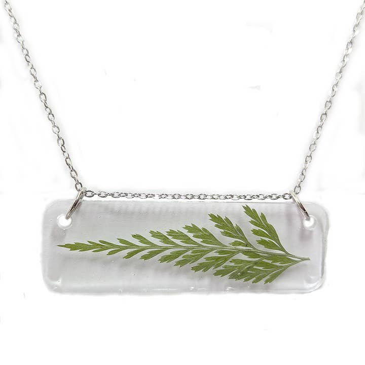 Modern Real Dried Fern Leaf Horizontal Resin Stainless Steel Necklace for wholesale by Stylish Jewelry Supply