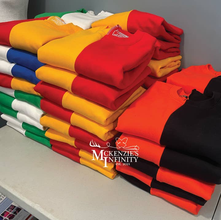 McKenzie’s Infinity LLC - Wholesale Sweatshirt - Unisex - Custom Split Colored, Two-Toned, Crewneck0
