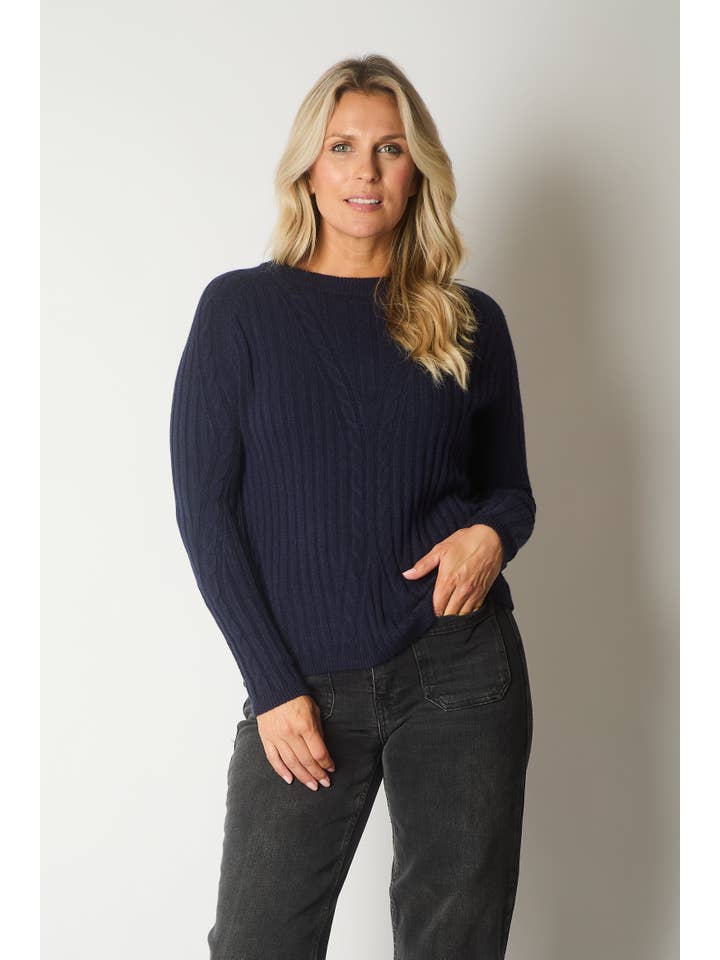 SOLO - Wholesale Knitted jumper – Women′s - Cable Knit Jumper - Navy