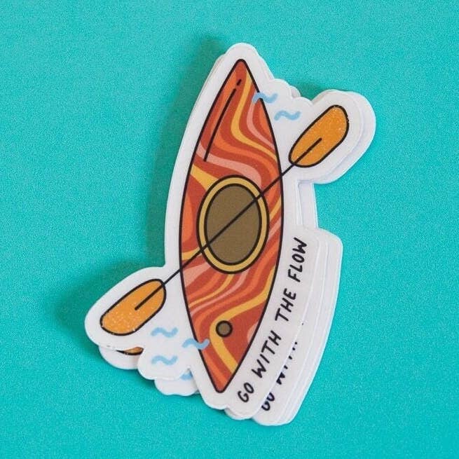 Go With the Flow Kayak Adventure Vinyl Decal Sticker for wholesale by Golden Mountain