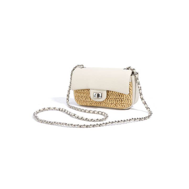 ESLEY - Wholesale Crossbody Bag - Women's - A2503XL25235 - Luxury Woven Leather & Straw Crossbody Bag