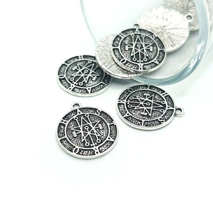 Antiqued Silver Astaroth Demon Sigil Pendant Charm, 18x20mm for wholesale by Guerrilla Charm