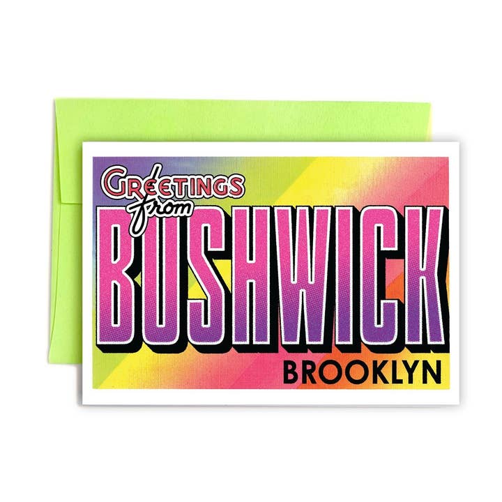 Greetings from: Bushwick - Risograph Card and Print for wholesale by Next Chapter Studio
