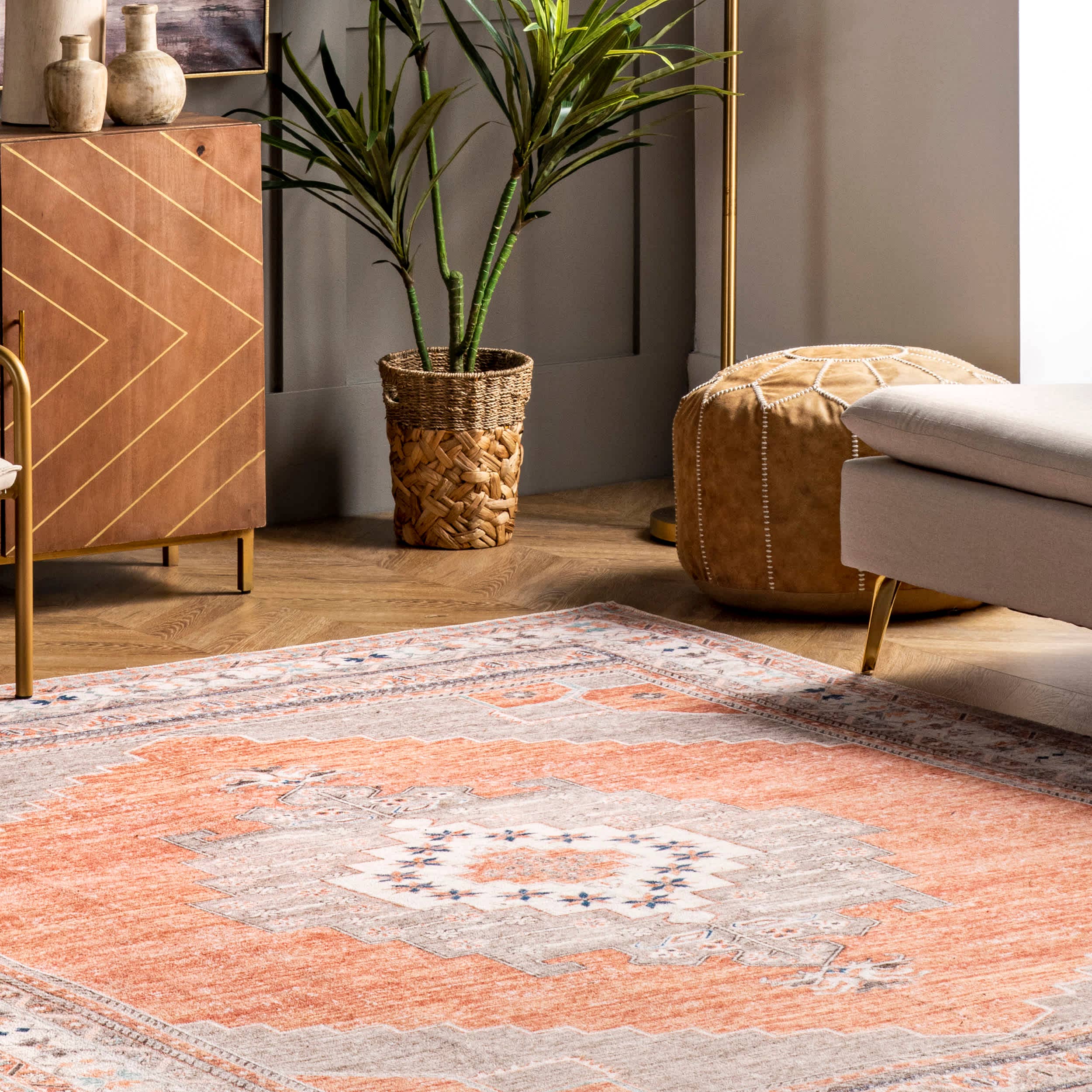 Rust Stellar Medallion Washable Area Rug for wholesale on Faire7