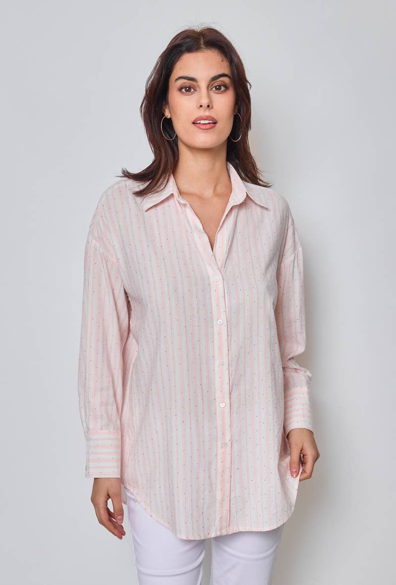 KY CREATION PARIS - Vente Chemise à col boutonné – femme - Chemise à rayures avec strass8