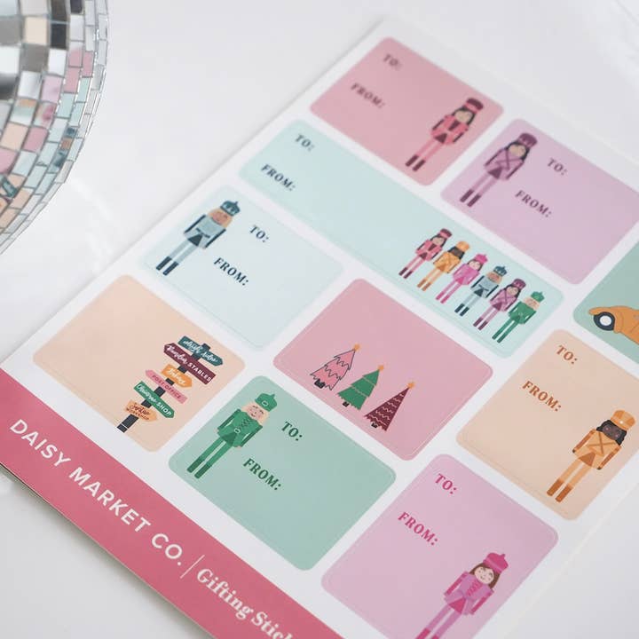Colorful Christmas Gifting Stickers - 30 Peel-Off Gift Tags for wholesale by Daisy Market Co. by Kelsey Haver Designs