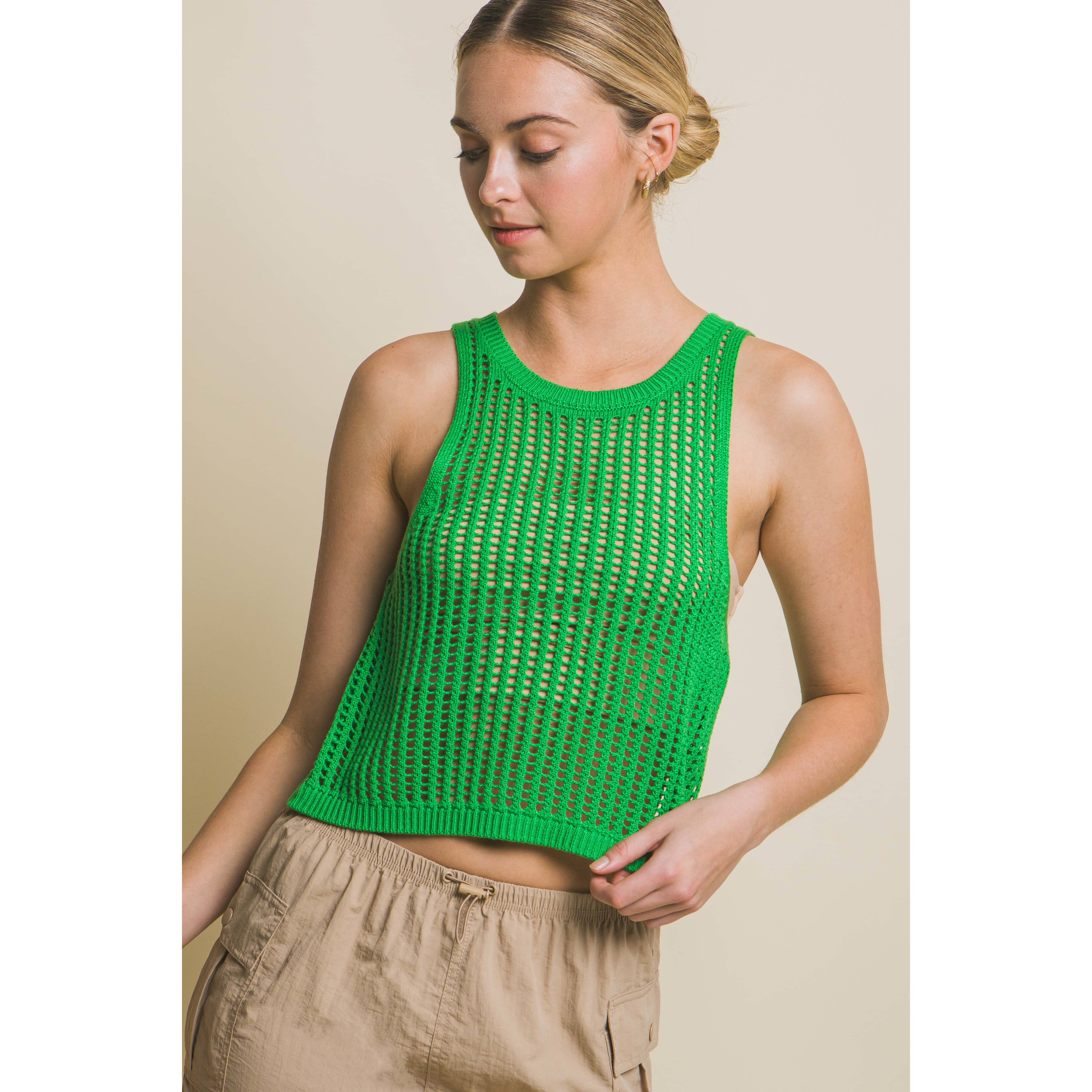 Paperdoll – Großhandel Strickoberteil – Damen – ÄRMELLOSES TANKPULLOVERTOP MIT OFFENEM STRICK0