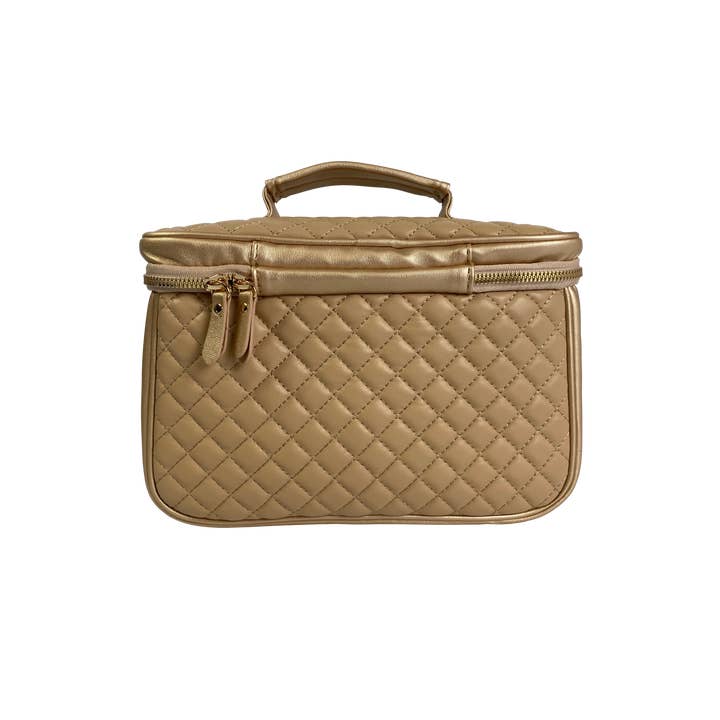 PurseN (new) - Wholesale Toiletry Bag - Women's - Classic Train Case - Nude & Gold