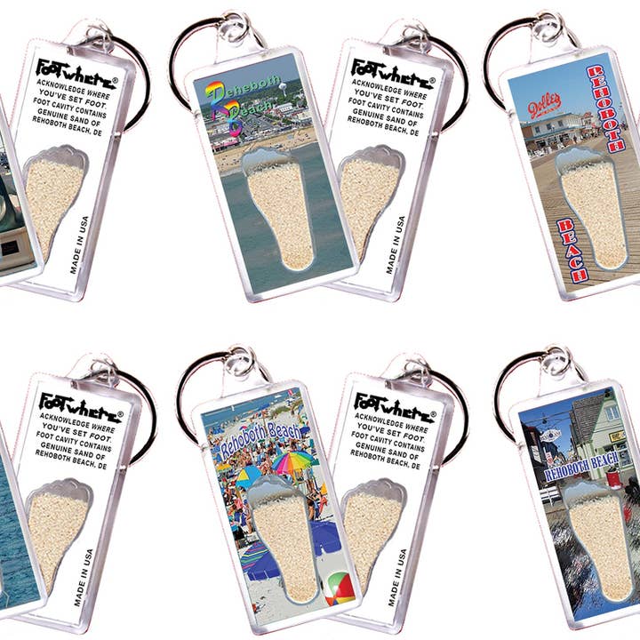 Rehoboth Beach FootWhere® Souvenir Keychain 72 pieces/6 assorted styles. for wholesale by FootWhere- USA Group, Inc.