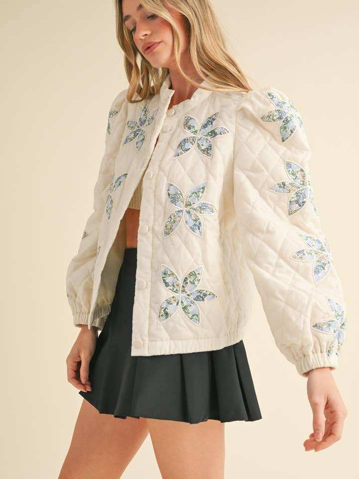 &MERCI - Wholesale Jacket - Women's - QUILTED JACKET WITH FLORAL PATCHWORK MJK33008