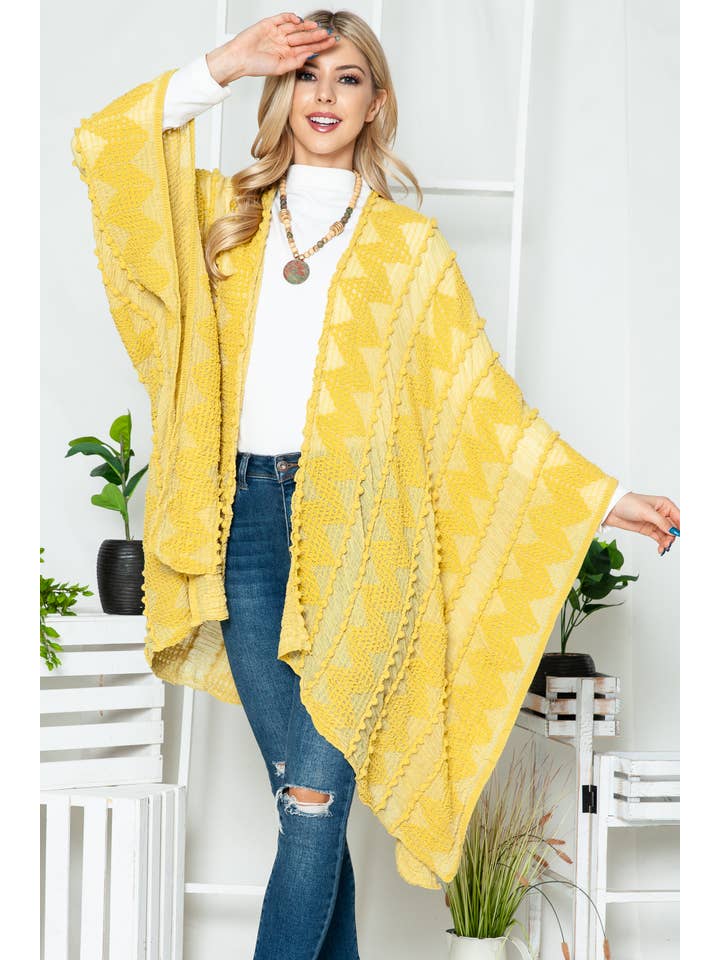 Justin & Taylor - Wholesale Kimono - Women's - Puffer-Up | Soft Textured Cover-Up Kimono With Pom Detail8