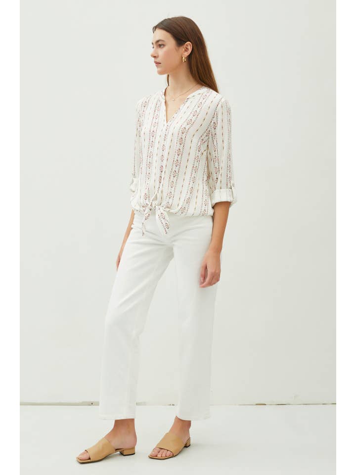 Be Cool - Wholesale Blouse - Women's - PRINT V-NECK MANDARIN COLLAR SHIRT