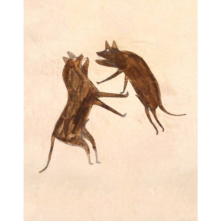 Bill Traylor Americana Art, To brune hunde kæmper for engroshandel hos Rock Paper Scissors Wall Art