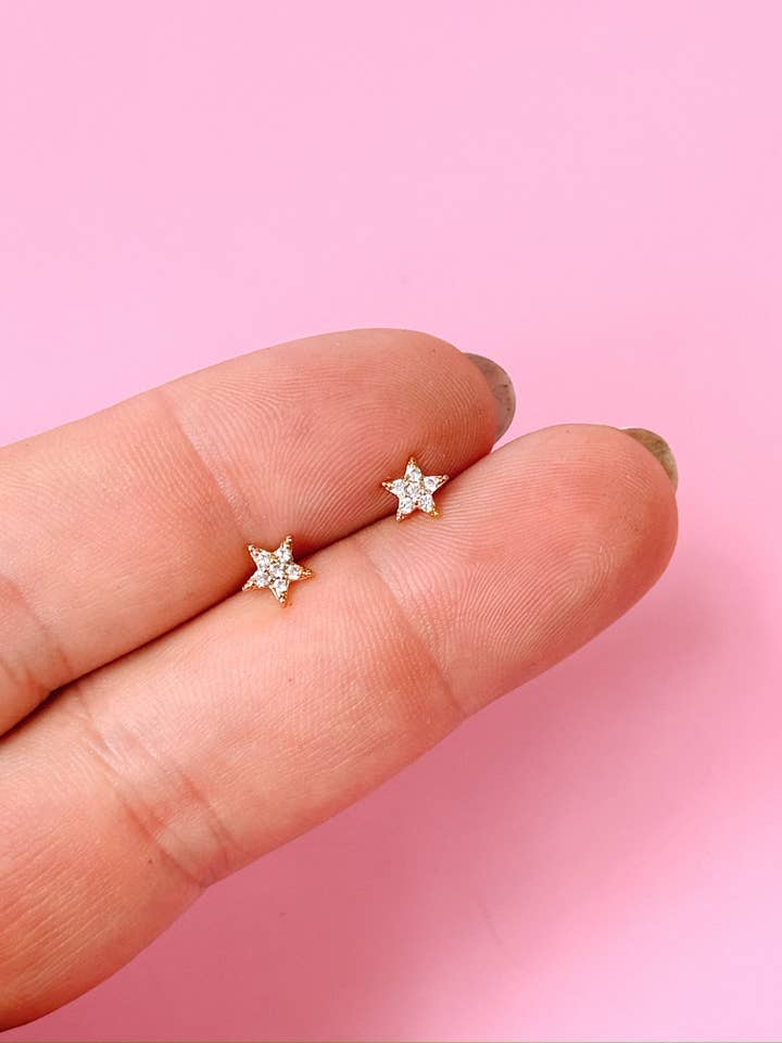 CZ Sparkle Star Stud Earrings - Holiday, Simple, NYE, Cute for wholesale by Golden Hour Designs