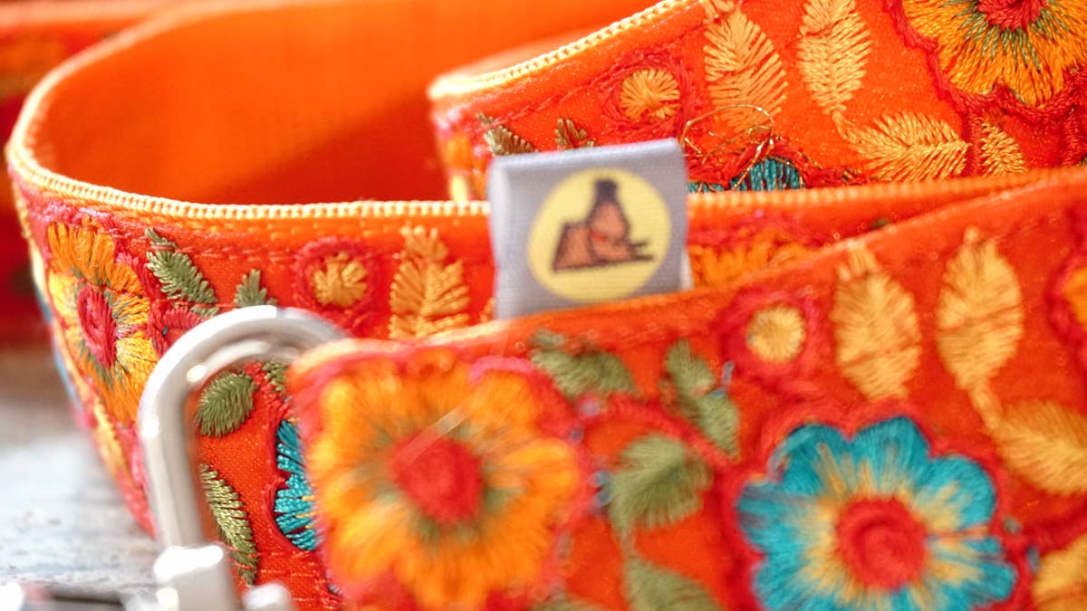 hundsfutter - Wholesale Pet Leash - Dog - Wide orange strap with flower design2