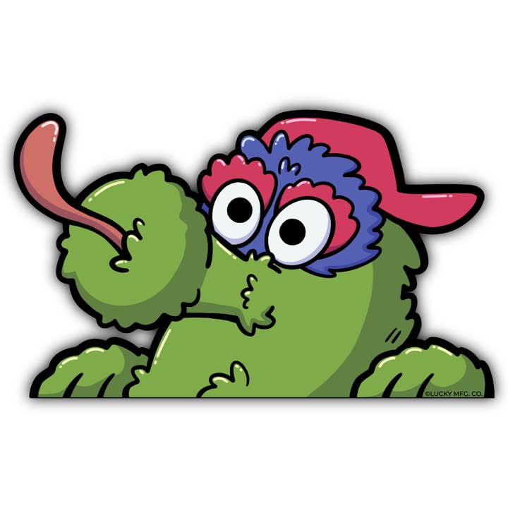 Phanatic Phillies Mascot Vinyl Peeker Sticker for wholesale by Lucky Mfg. Co.