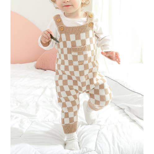 MyKids-USA® – wholesale Byxdress - Baby – Bebisrutigt mönster med remdesign stickad vår- och höstoverall6