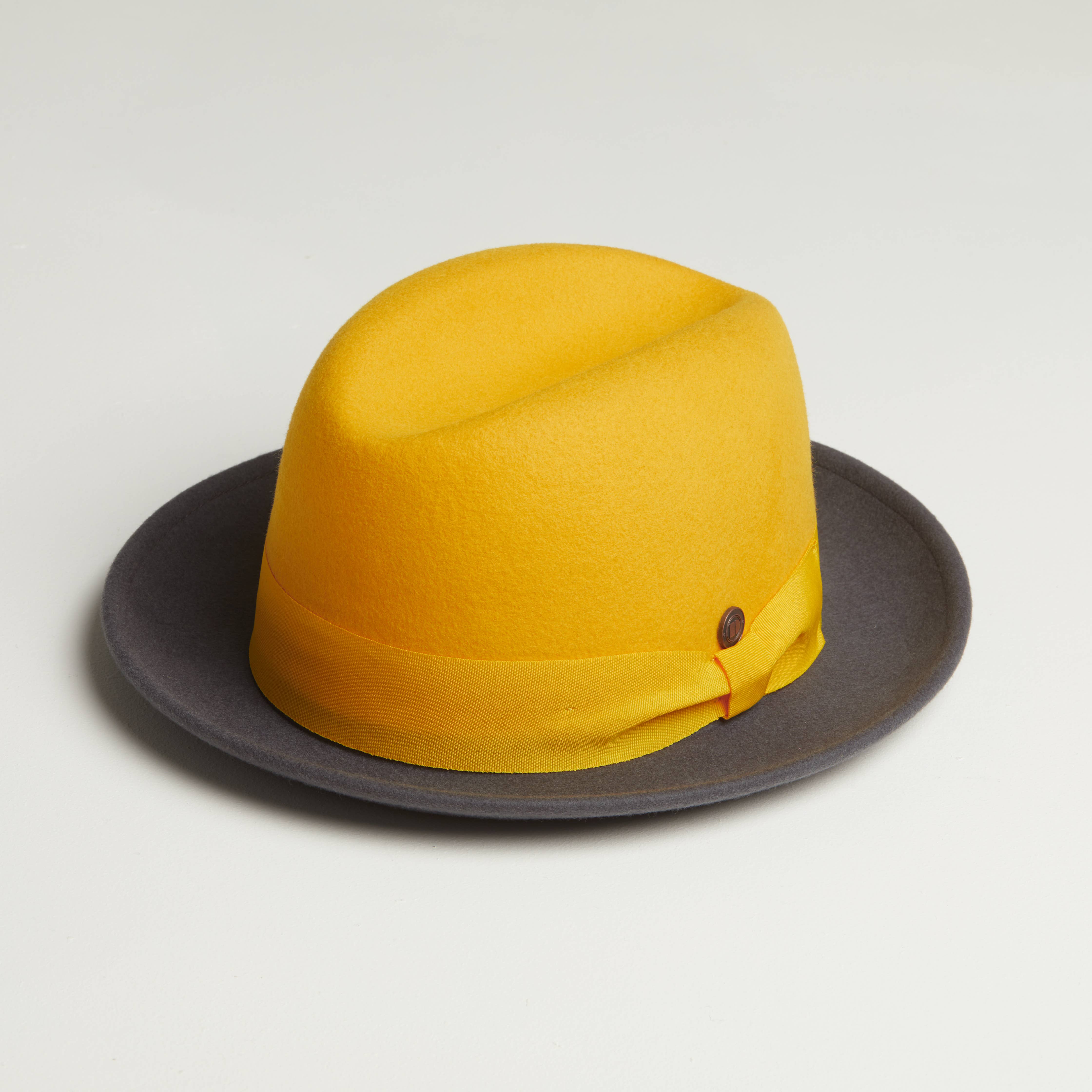 Dasmarca Hats - Wholesale Fedora - Men's - GANGSTAR Felt Shapeable Two-Tone Fedora Hat - Yellow / Grey0
