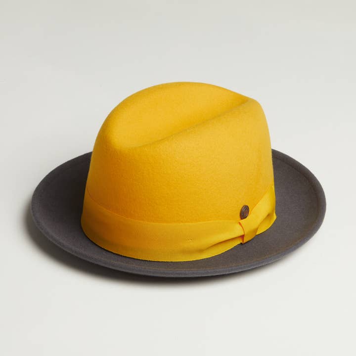 Dasmarca Hats - Wholesale Fedora - Men's - GANGSTAR Felt Shapeable Two-Tone Fedora Hat - Yellow / Grey0