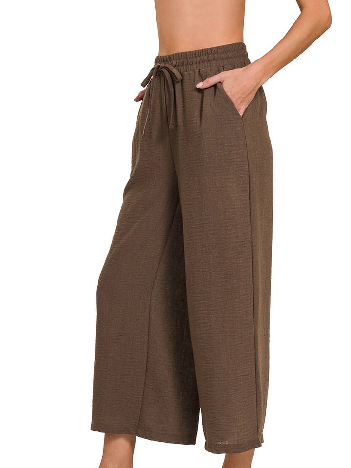 42POPS - Wholesale Pants - Women's - ....0803 Drawstring Elasticband Waist Wide Pants W/ Pockets SI-258311
