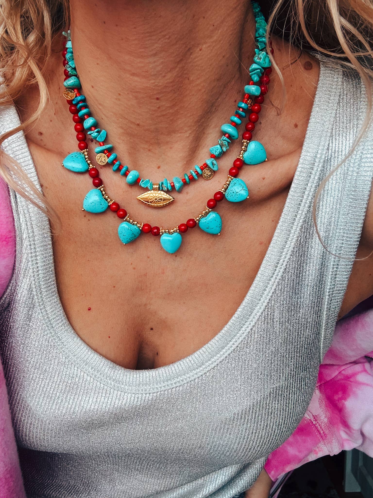 Goupi - Wholesale Beaded/Pearl Necklace - Turquoise & Red Howlite Necklaces – Layered Boho Jewelry1