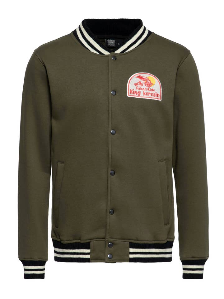 olive green Varsity jacket "It's a Good Day - Take a Ride" for wholesale on Faire1