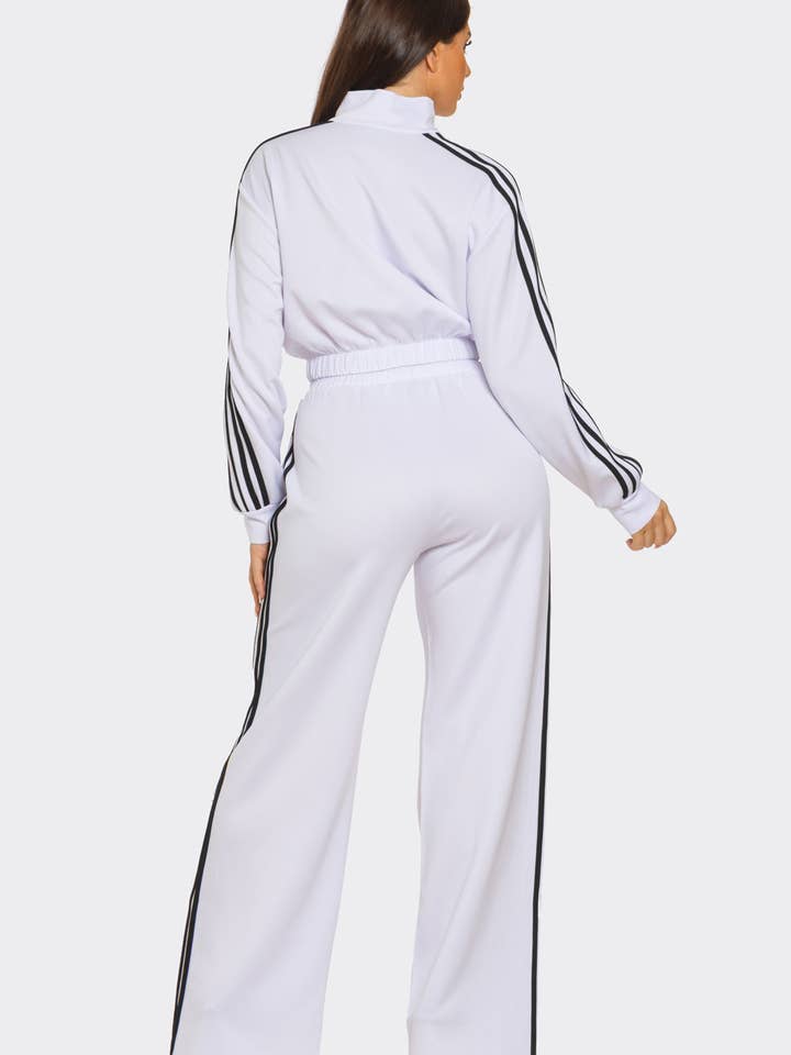 Julia by LoveJ - Wholesale Top & Pant Set (NOT Loungewear) - Women's - Side Stripe Tapping Details Zip Up Jacket and Pants Set