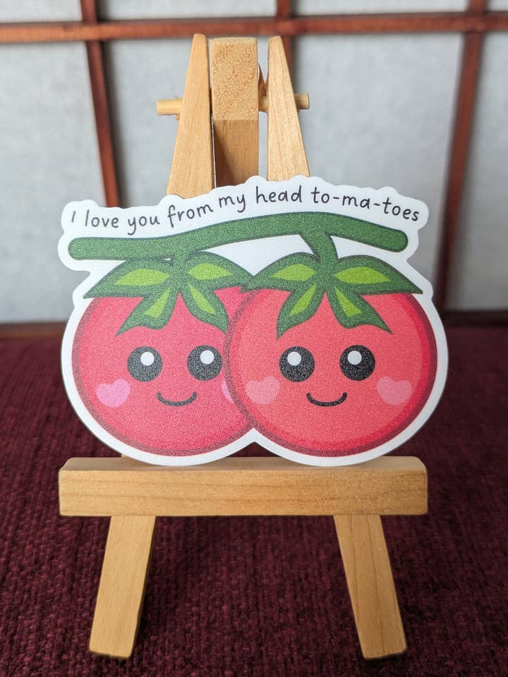 I love you from my head tomatoes vinyl waterproof sticker for wholesale by Lia Mayu Designs