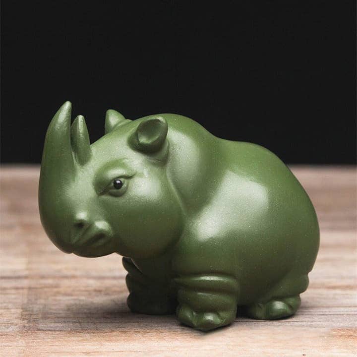 Gohobi - Wholesale Decorative Figurine - Gohobi Handmade green rhino ornaments Tea pets ceramic YiXin