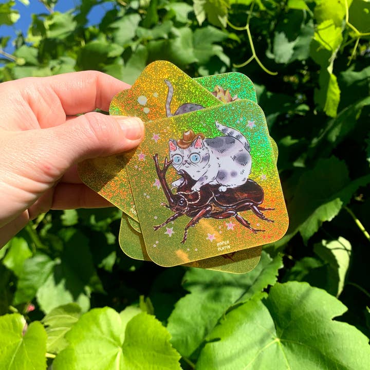 Paper Puffin – Großhandel Aufkleber – Garnelen-Cowboy-Katzen-Glitzersticker3