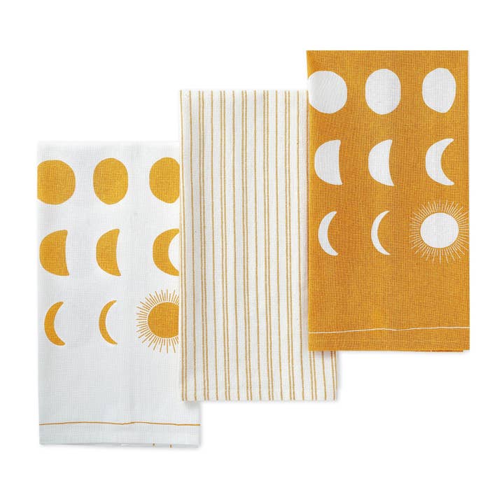 Strofinacci da tè, confezione da 3,100% cotone, 71,1 x 45,7 cm, motivo: fasi lunari per la vendita all'ingrosso da parte di Folkhomes Global Inc