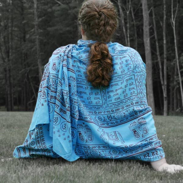 Prabhuji's Gifts – wholesale Yogahandduk – Meditation Yoga bön Sjal - Maha Mantra -Turq. Stor
