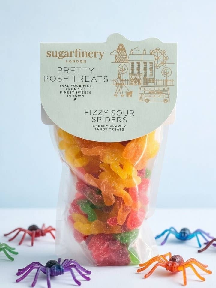 Fizzy Sour Spiders - Pretty Posh Treats Pouch for wholesale by sugarfinery limited