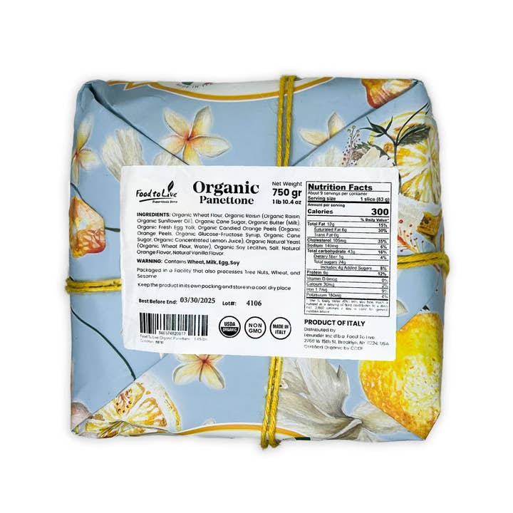 Food To Live - Wholesale DIY Food Kit - Organic Italian Panettone - Authentic Artisan-Made, Non-GMO