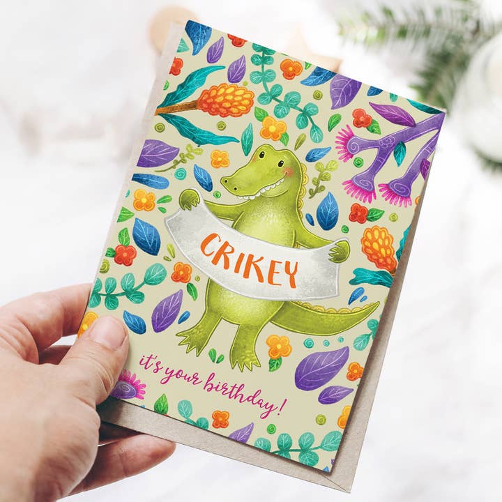 Stray Leaves - Wholesale Birthday Card - Australian animal Crocodile recycled birthday card2