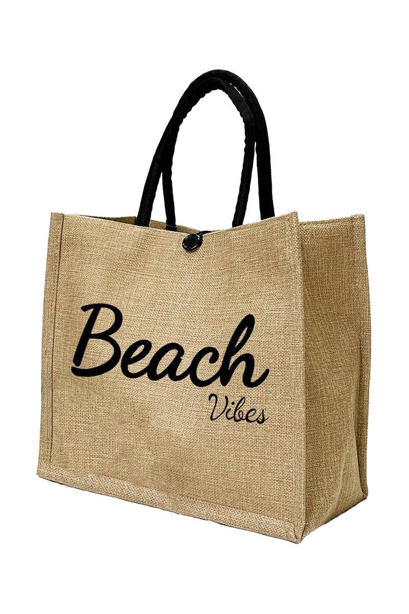 ASSORTED Beach Vibe Burlap Box Tote Beach Bag for wholesale on Faire2