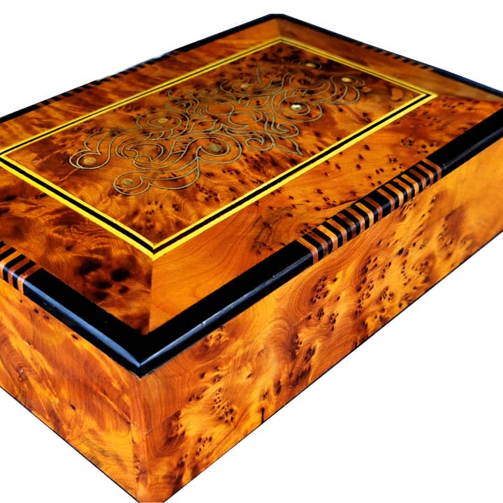 Inläggningar smyckeskrin, 9.4 × 6.2 × 3. Thuja Burr för wholesale av BONGUSTOSTYLE