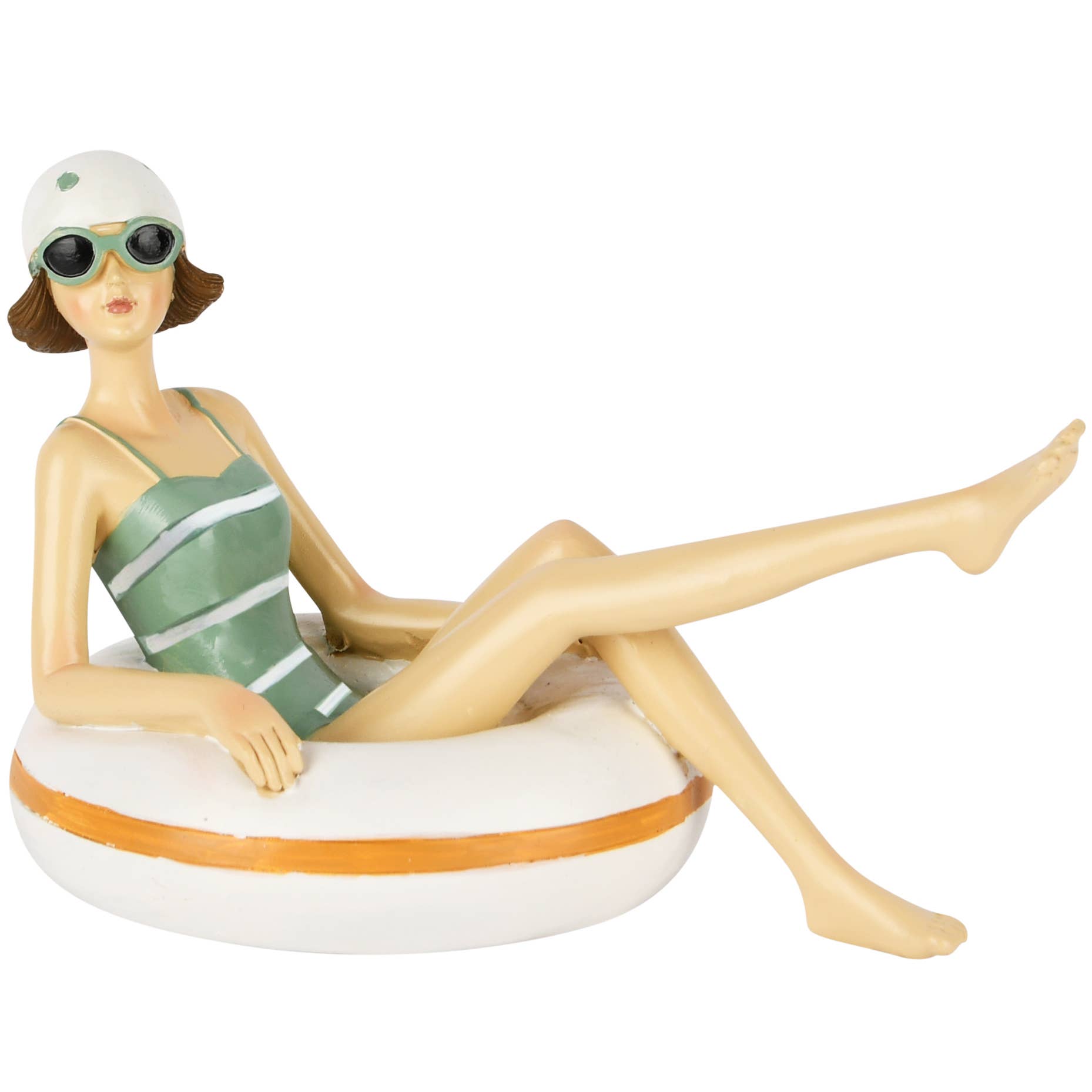 grün Strandlady mit grün-weißem Schwimmring aus Polyresin, 18 x 10 x 11 cm für den Großhandel auf Faire0