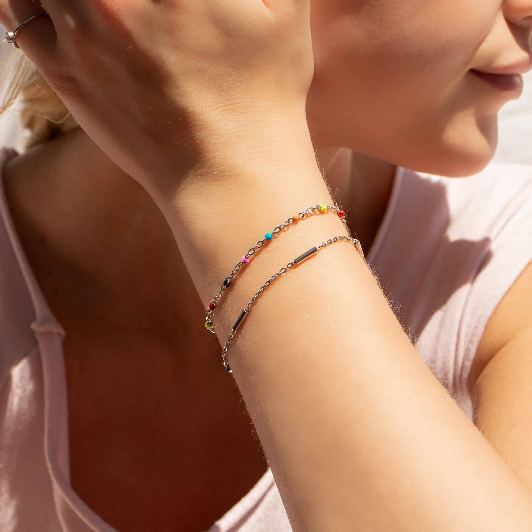 WJW - Wholesale Link & Chain Bracelet - 18K Gold PVD Stainless Steel Satellite Bar Chain Bracelet6