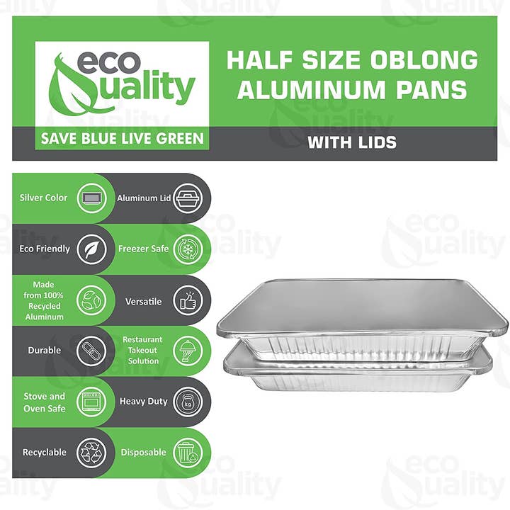 EcoQuality - Wholesale Disposable Plate - 9x13 Half Size Disposable Alum. Deep Pans - With Lids