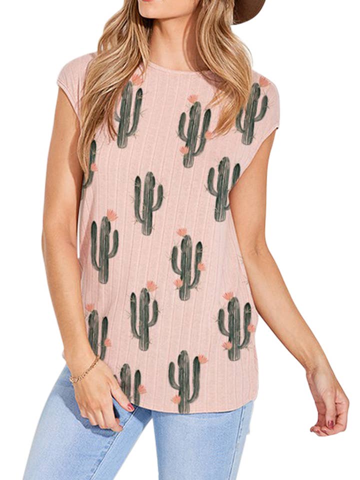 Cactus All Over Cap Sleeve Top for wholesale by Vanilla Monkey