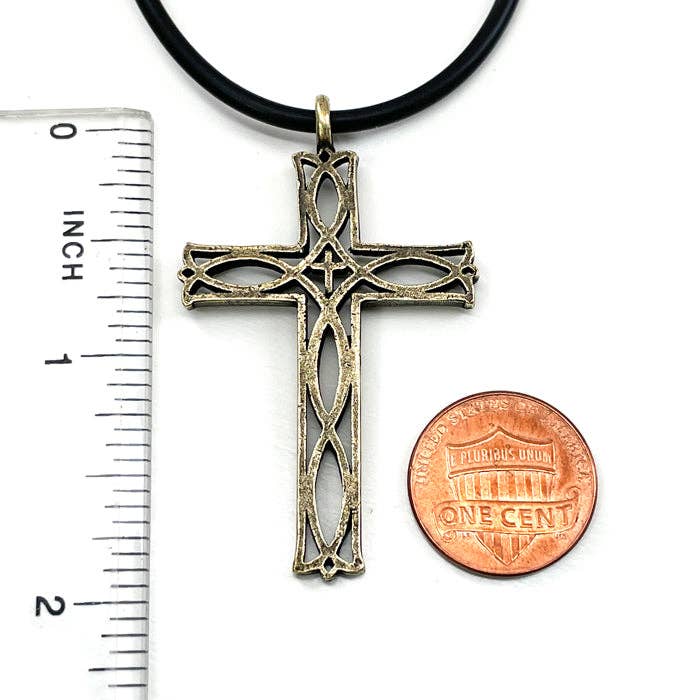 Forgiven Jewelry - Vendita all'ingrosso Collana con ciondolo/pendaglio - Collana Croce Pesce Ichthus in Ottone Antico2